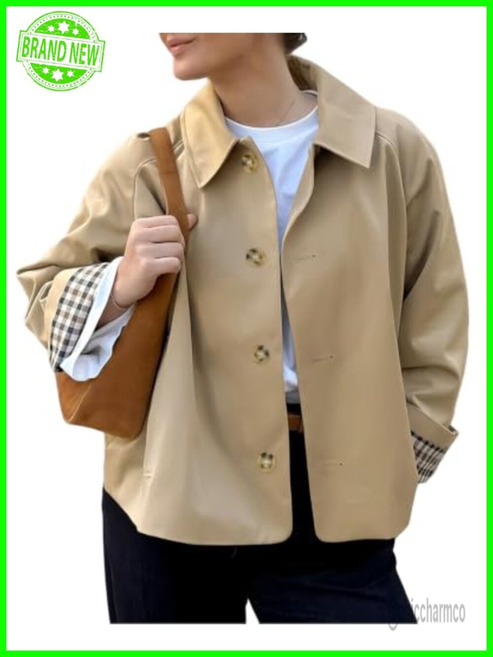 Women's Cropped Trench Coat Lightweight Single Breasted Fall Jacket